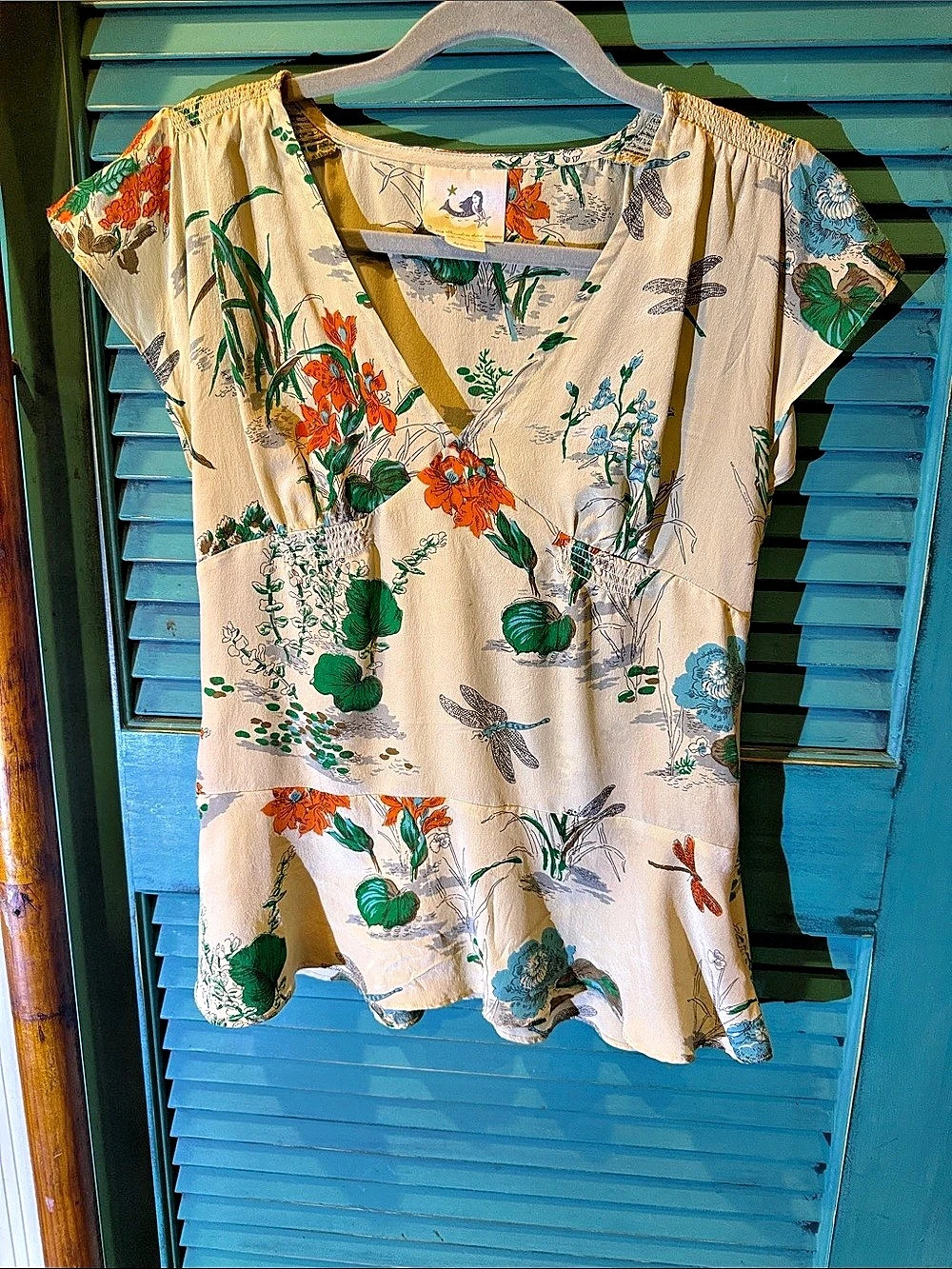 Reformation Floral Blouse in Cream & Green Like New